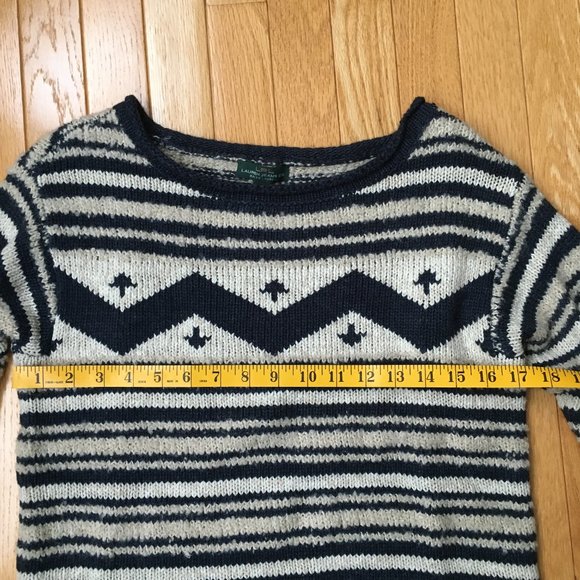 NWT Ralph Lauren Wool/Cotton Blend Blue and Cream Sweater Size XS - Picture 4 of 7